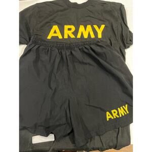 Men’s US Army APFU PT Set Small Black Gold Shirt & Shorts